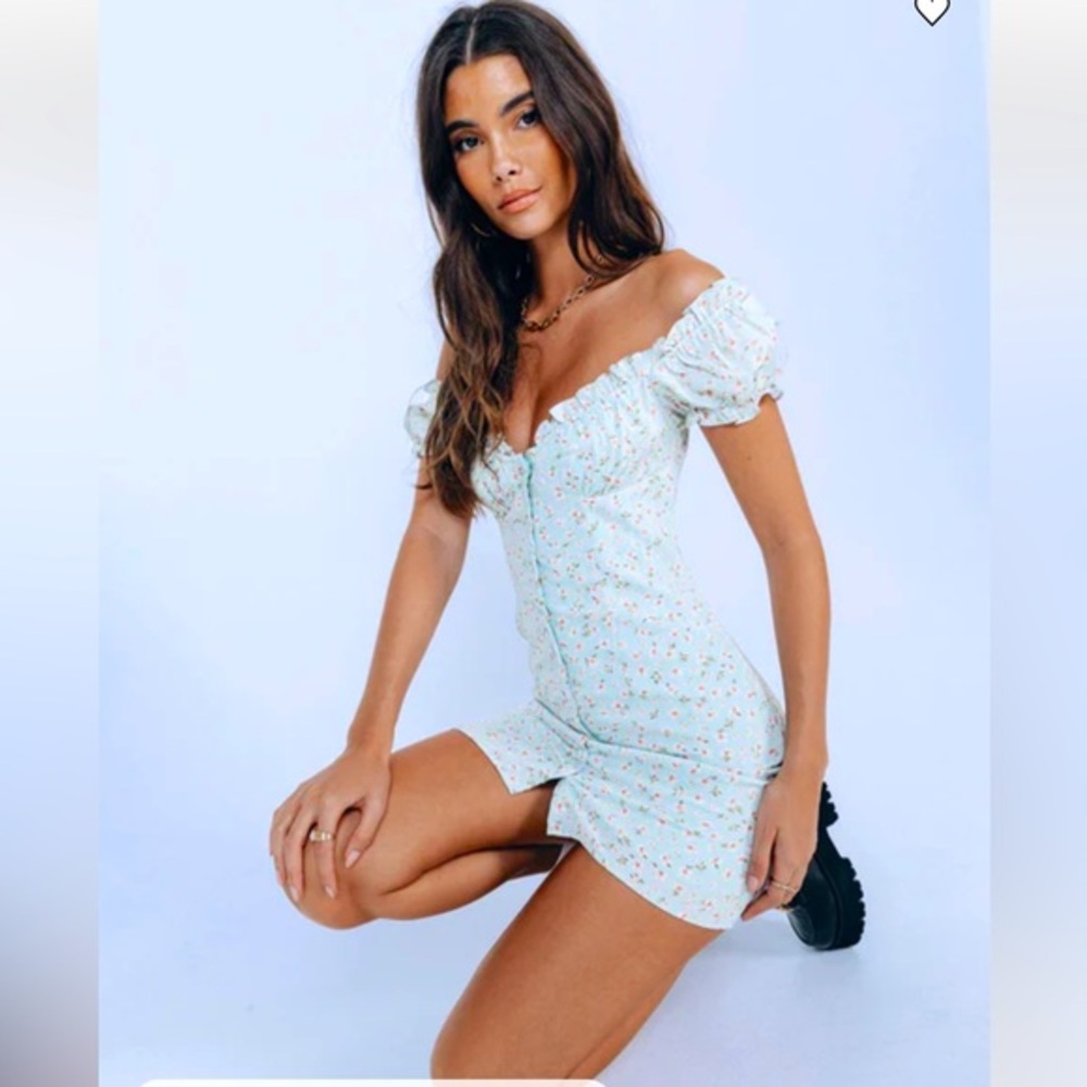 NWT Princess Polly Donna Mini Dress 4 Floral Off Shoulder Puff Sleeve Coquette